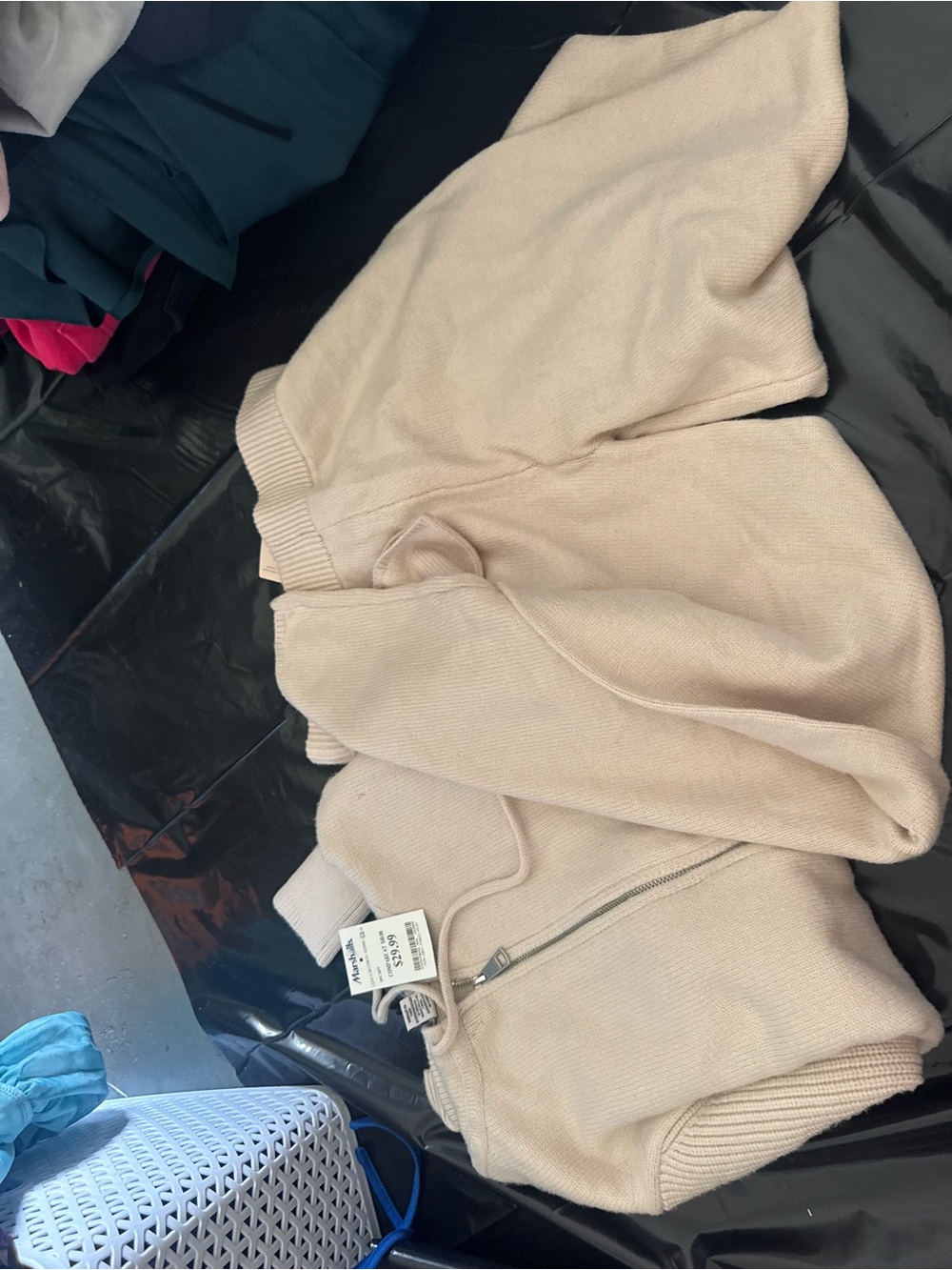 Cream Zip-Up Knit Sweater
